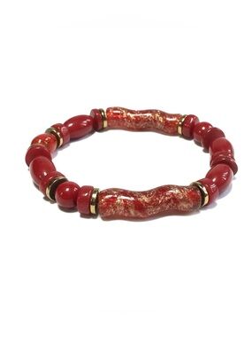 Handcrafted Red Glass Bead Stretch Bracelet - By Tolee Dezigns